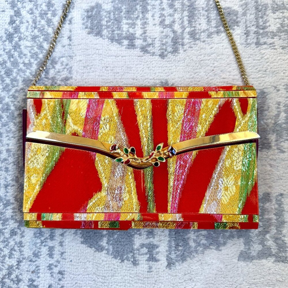 Vintage 70s Acrylic Multicolour Gold Shimmer Handbag